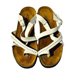 Naot Womens Sandals Cork Footbed Criss Cross Strap Buckle White Size 40